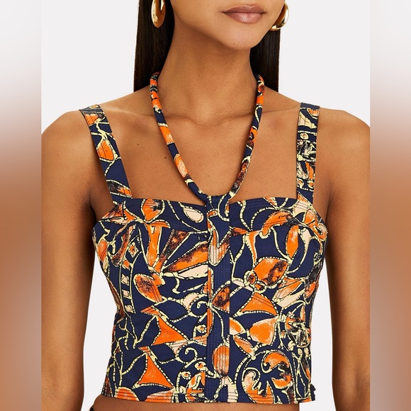 A.L.C. Women's Luiza Printed Crop cotton Top in North Sea Multi New